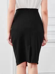SHEIN Clasi 褶邊拉鍊後背開叉半身裙 - 黑色 - 查看 2