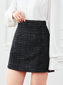 SHEIN BAE 素色高腰粗花呢半身裙