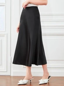 SHEIN BIZwear 黑色纯色工作裙，带拉链细节，女士优雅拉链中长紧身高腰黑色纯色女式裙子，春夏，休闲日常穿着