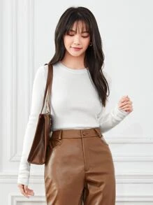 BizChic 2025 Women's Pure White Elastic Boat Neck Sweater, Romantic, Elegant, Versatile, Business Casual Outfit For Daily Wear, Office, Commute In Fall/Winter