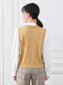 Zielony Solid Cable Knit Sweater Vest Without Blouse