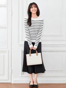 SHEIN Frenchy Striped Button Detail Sweater In Fall/Winter Casual - Black and White - View 4