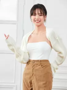 SHEIN Unity Drop Shoulder Crop Solid Cardigan - White - View 1