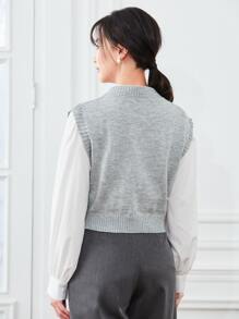 Elamini Cable Knit Sweater Vest - Light Grey - View 2