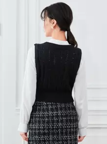 SHEIN Unity Cable Knit Sweater Vest - Black - View 2