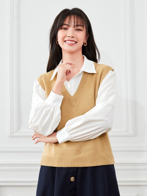 Franclia V Neck Solid Sweater Vest