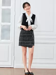 SHEIN Unity Cable Knit Sweater Vest - Black - View 3