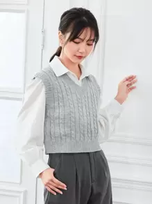 Elamini Cable Knit Sweater Vest - Light Grey - View 3