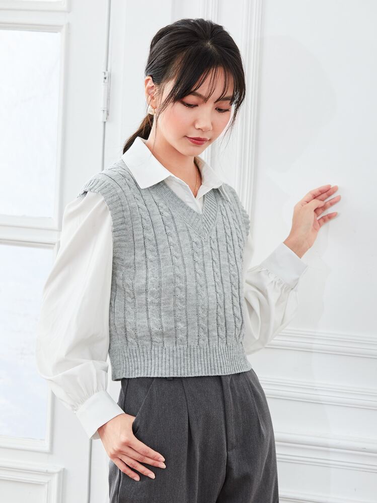 C.E cavemptニットベスト Elamini ケーブルニット セーターベスト | SHEIN JAPAN