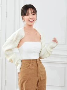 SHEIN Unity Drop Shoulder Crop Solid Cardigan - White - View 3