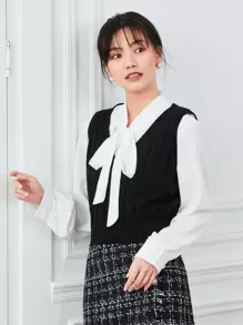 SHEIN Unity Cable Knit Sweater Vest - Black - View 4