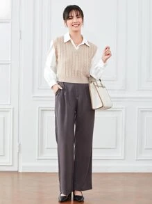 SHEIN Unity Cable Knit Sweater Vest - Apricot - View 4