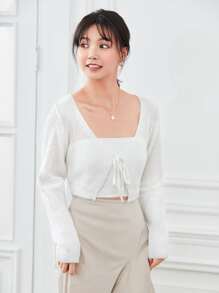 Chiquease 羅紋針織繫帶短版開衫 - 白色 - 查看 3