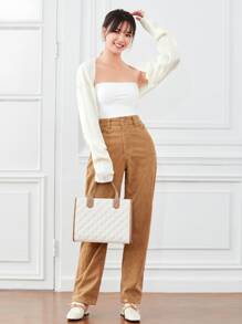 SHEIN Unity Drop Shoulder Crop Solid Cardigan - White - View 4