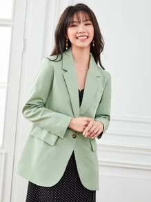 SHEIN Privé Lapel Neck Single Button Blazer - Mint Green - View 1
