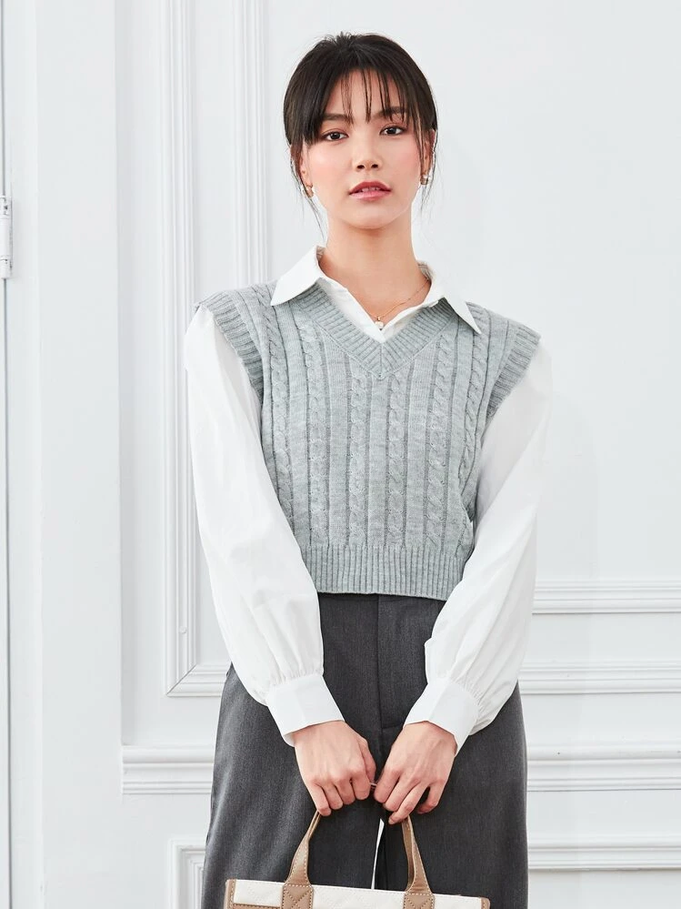 Elamini ケーブルニット セーターベスト | SHEIN JAPAN