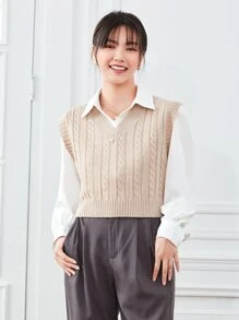 SHEIN Unity Cable Knit Sweater Vest - Apricot - View 5