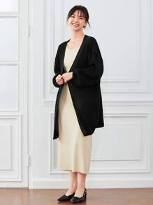 Chiquease Lantern Sleeve Casual Design Cardigan,Long Sleeve Tops Fall Winter Cloth For Women - Black - View 3