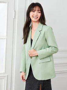 SHEIN Privé Lapel Neck Single Button Blazer - Mint Green - View 3