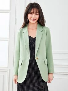 SHEIN Privé Lapel Neck Single Button Blazer - Mint Green - View 4