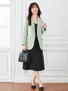 SHEIN Privé Lapel Neck Single Button Blazer - Mint Green - View 5