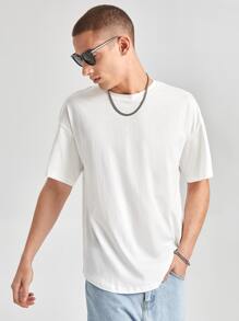 Manfinity NiteLyfe Men Cotton Drop Shoulder Tee - White - View 1