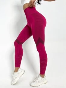 Gameset SHEIN Sport Tummy Control Hollow Out Sports Leggings - Hot Pink - View 3