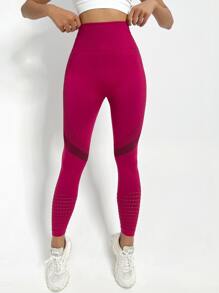 Gameset SHEIN Sport Tummy Control Hollow Out Sports Leggings - Hot Pink - View 5