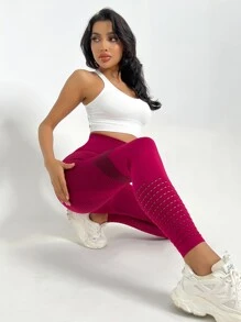 Gameset SHEIN Sport Tummy Control Hollow Out Sports Leggings - Hot Pink - View 6