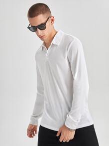 Manfinity Hombres Camisa polo unicolor tejido de canalé - Blanco - Ver 1