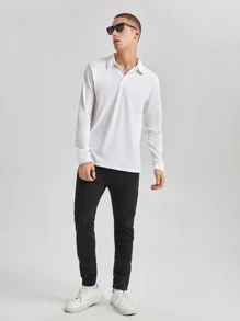 Manfinity Hombres Camisa polo unicolor tejido de canalé - Blanco - Ver 3