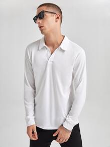 Manfinity Hombres Camisa polo unicolor tejido de canalé - Blanco - Ver 4
