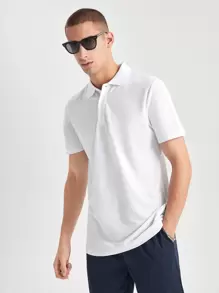 Manfinity NiteLyfe Áo thun có cổ Nam Nút phía trước màu trơn Cơ bản - trắng - Xem 1