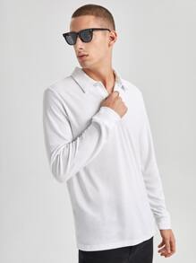 Manfinity Hombres Camisa polo unicolor tejido de canalé - Blanco - Ver 5