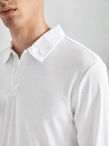 Manfinity Hombres Camisa polo unicolor tejido de canalé - Blanco - Ver 6