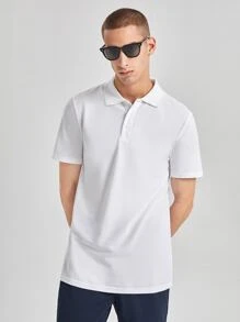 Manfinity NiteLyfe Áo thun có cổ Nam Nút phía trước màu trơn Cơ bản - trắng - Xem 3