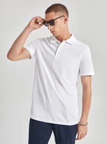 Manfinity NiteLyfe Áo thun có cổ Nam Nút phía trước màu trơn Cơ bản - trắng - Xem 4