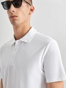 Manfinity NiteLyfe Áo thun có cổ Nam Nút phía trước màu trơn Cơ bản - trắng - Xem 5