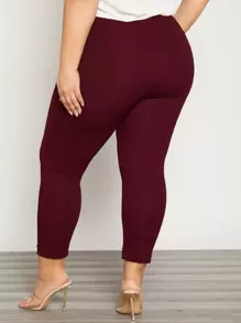 SHEIN Essnce Pantalones unicolor bajo con abertura - Granate - Ver 3