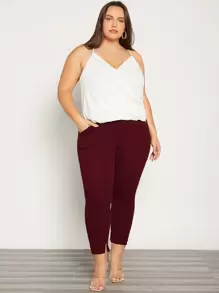 SHEIN Essnce Pantalones unicolor bajo con abertura - Granate - Ver 4