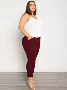 SHEIN Essnce Pantalones unicolor bajo con abertura - Granate - Ver 5
