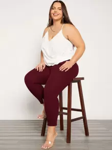 SHEIN Essnce Pantalones unicolor bajo con abertura - Granate - Ver 6