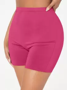 SHEIN EZwear Shorts biker de talle alto - Rosa Fucsia - Ver 2