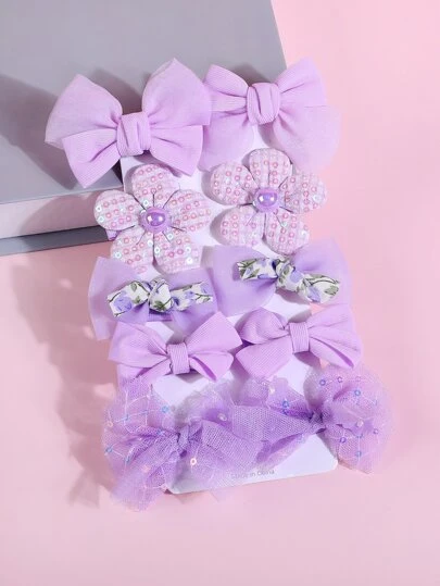 10入組小女童花和蝴蝶結裝飾鴨嘴夾