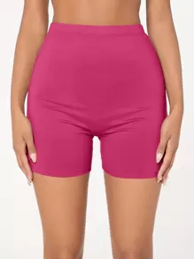 SHEIN EZwear Shorts biker de talle alto - Rosa Fucsia - Ver 4