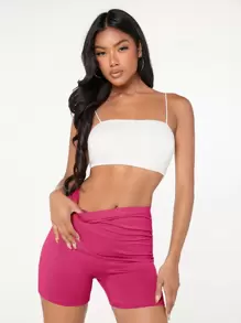 SHEIN EZwear Shorts biker de talle alto - Rosa Fucsia - Ver 7
