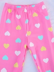 Girls Cartoon & Heart Print Snug Fit PJ Set - Pink - View 4