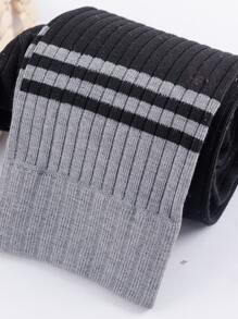 1入女童純色拼接條紋七分緊身褲 - 黑色 - 查看 4