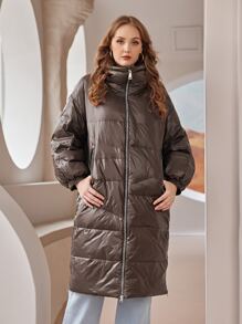 Plus Zip Up Hooded Down Coat