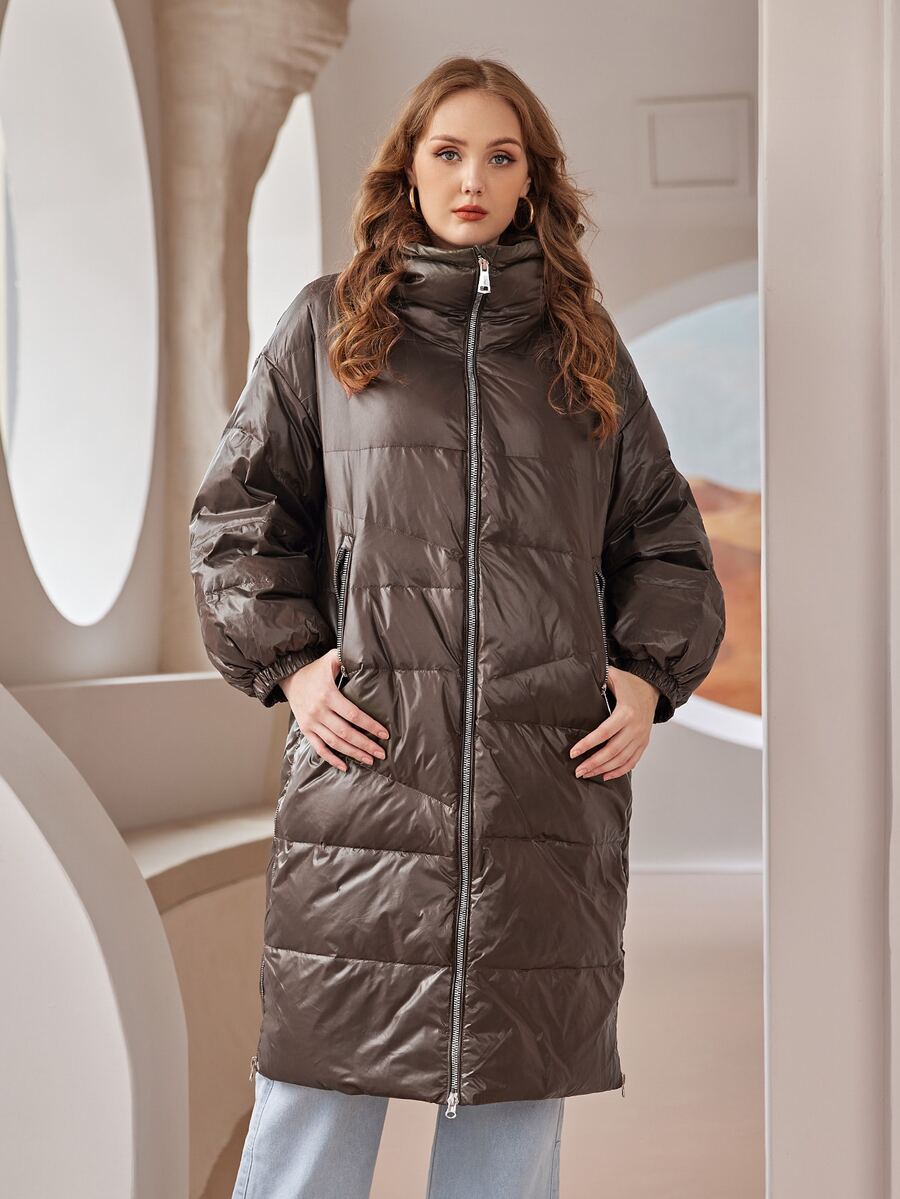 Plus Zip Up Hooded Down Coat